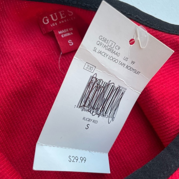 Guess Jacey Logo Tape Bodysuit Rugby Red Sz Small New with Tags Fourth of July - Picture 6 of 8